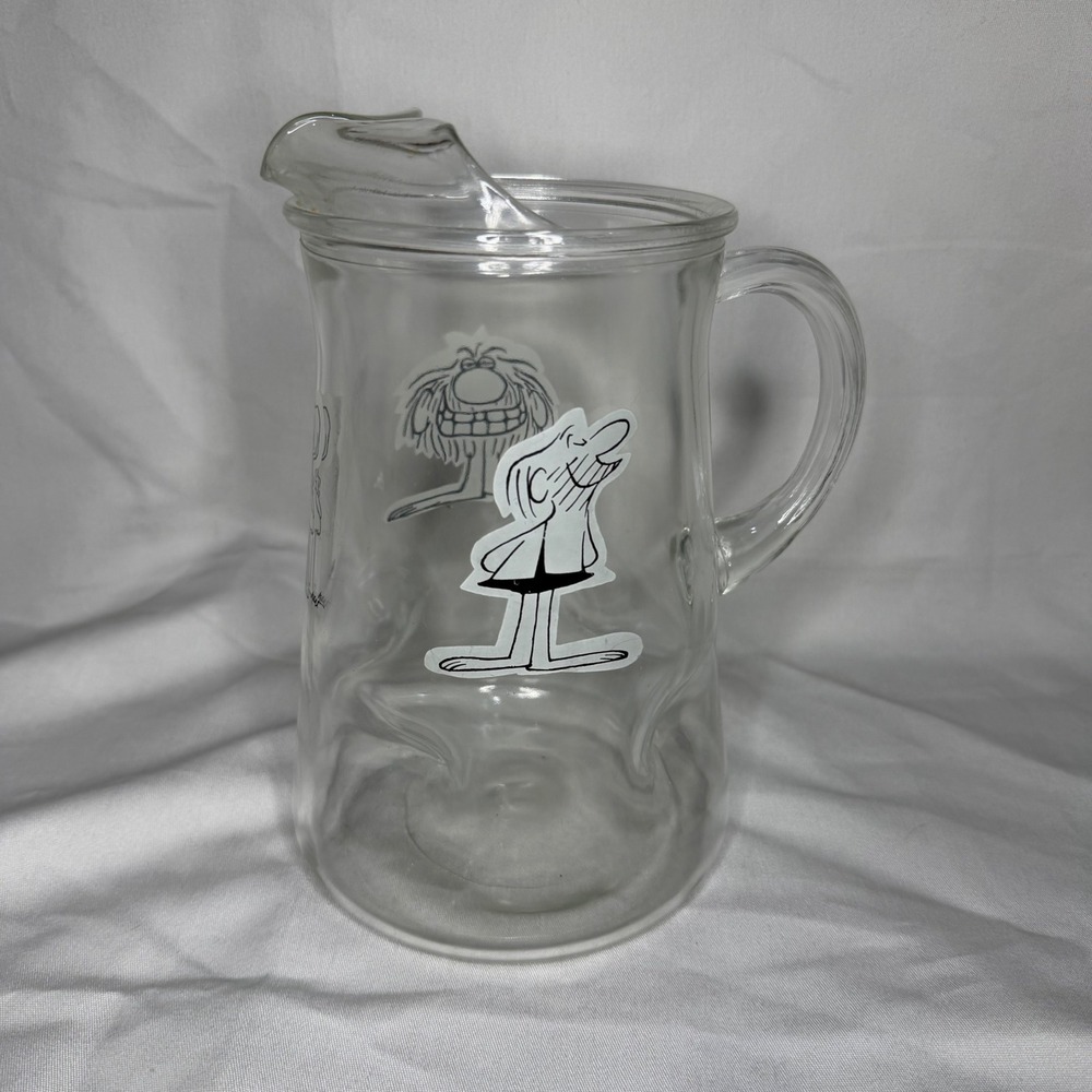 VTG Hart Cartoon Character Glass Pitcher with Ice Lip Clear Mid Century Style